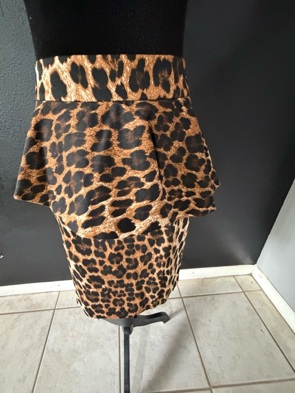 VENUS Leopard Print Peplum Pencil Skirt - Brown/Black